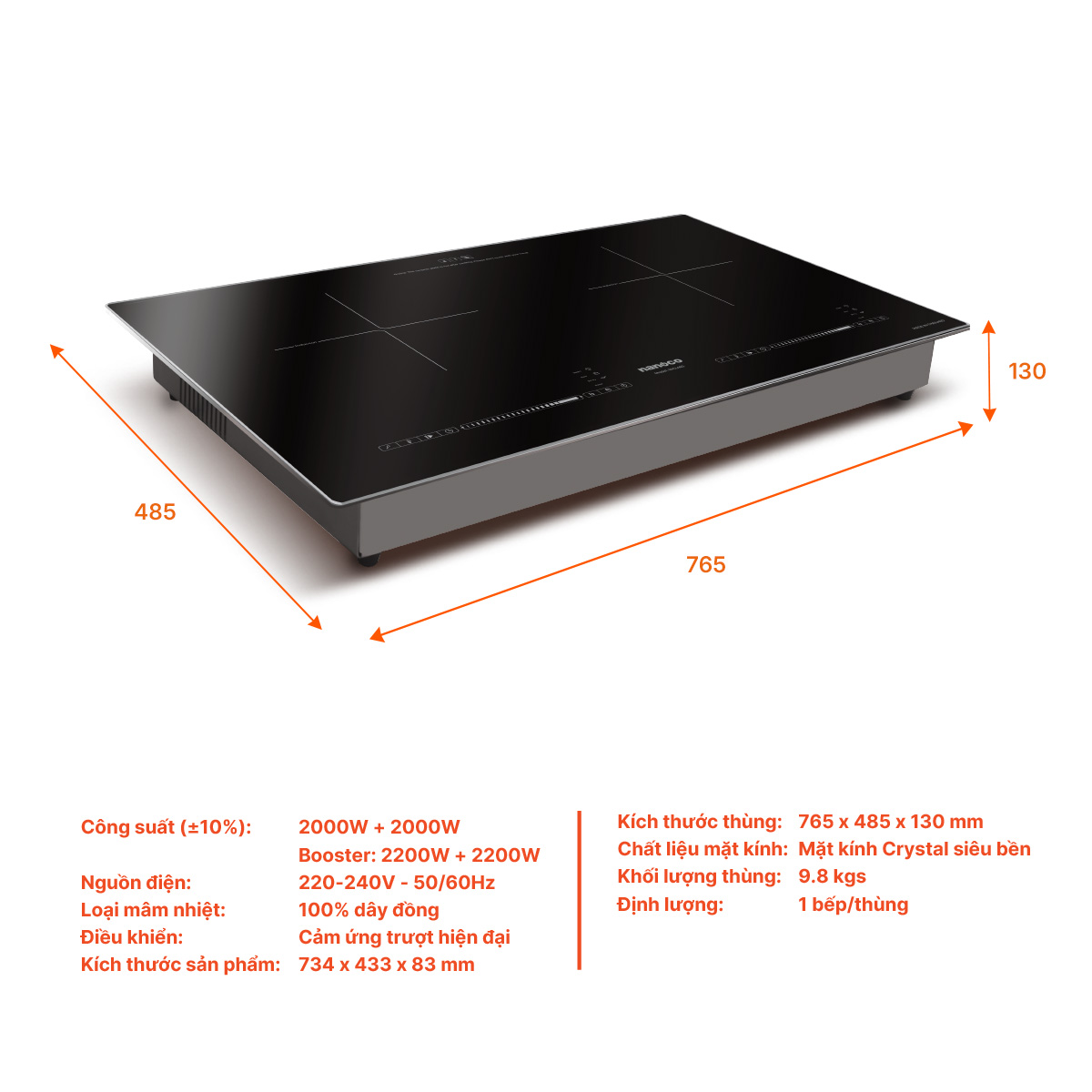 Bếp điện từ đôi Nanoco NICL483