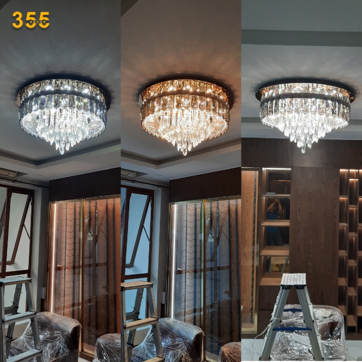 Đèn ốp trần pha lê K9 cao cấp Ø800*H500, Led 3 CĐ, có remote