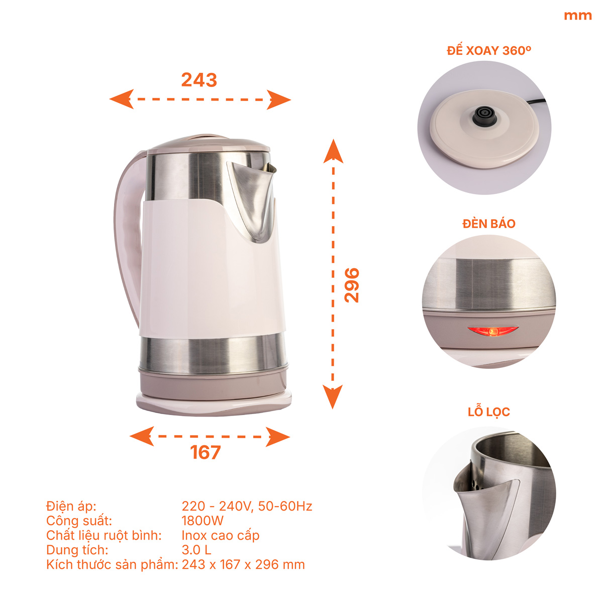 Bình đun nước siêu tốc NANOCO NKT3018BR