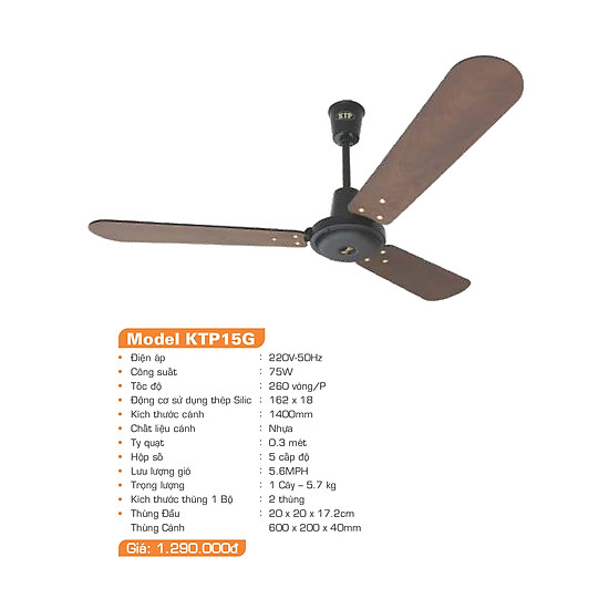 Quạt trần cánh gỗ Kim Thuận Phong KTP15G