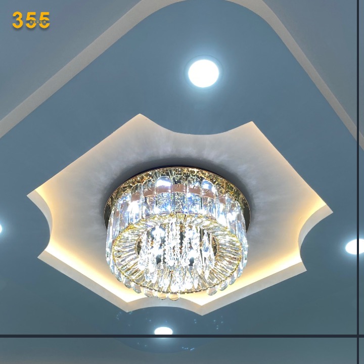 Đèn ốp trần pha lê K9 cao cấp Ø600*H450, Led 3 CĐ, có remote