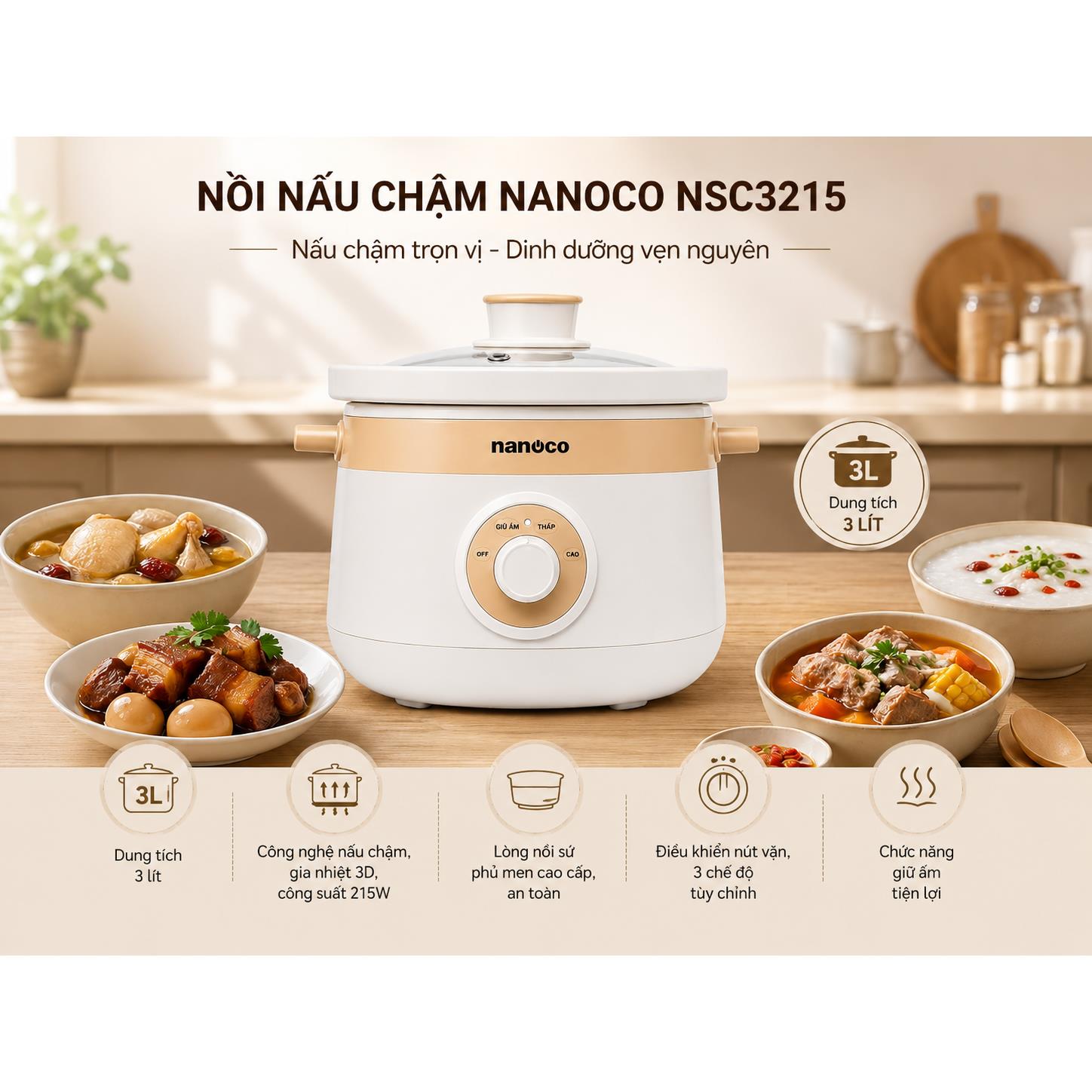 Nồi nấu chậm Nanoco NSC3215