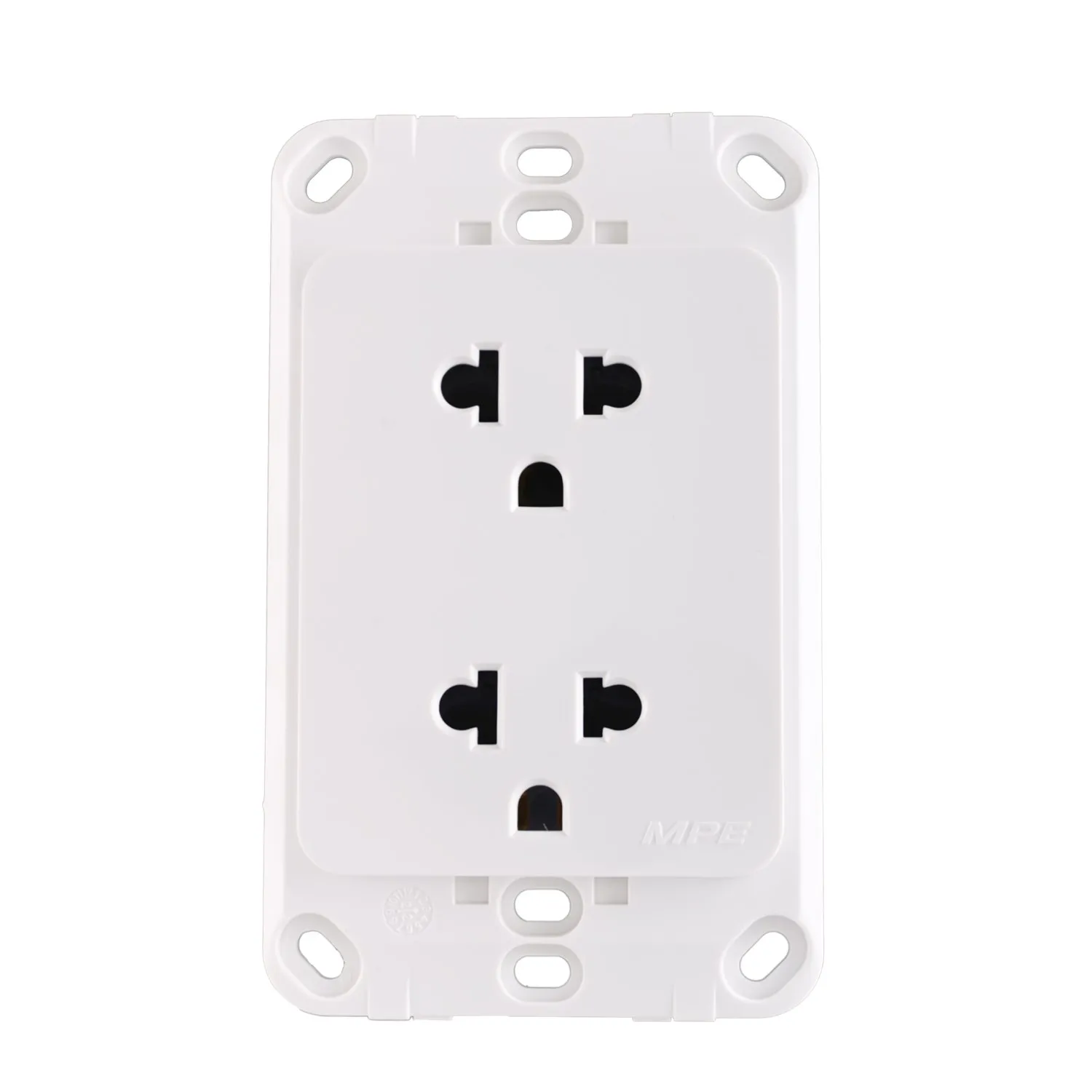 Ổ cắm đôi 3 chấu MPE A20UES2N đế liền 16A