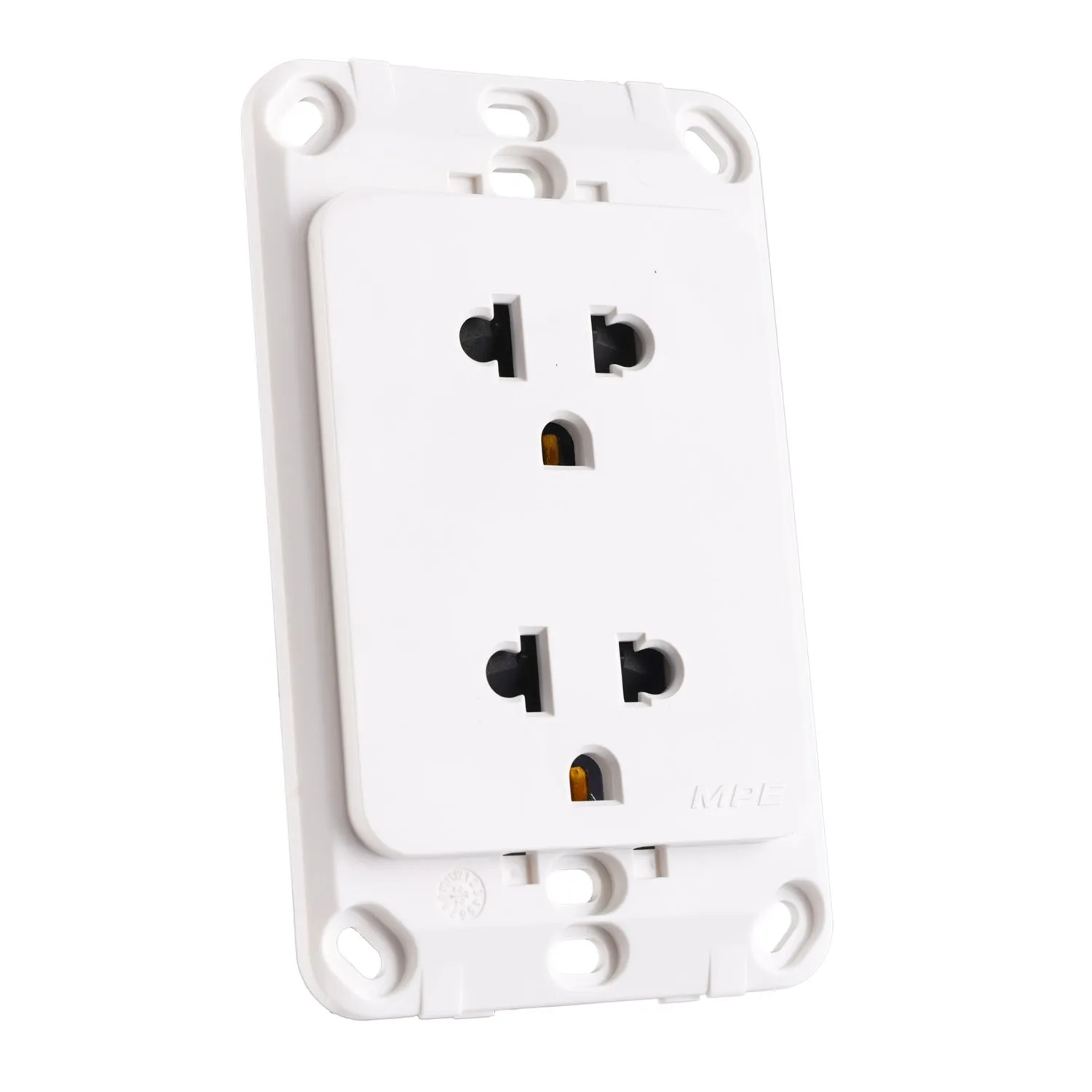 Ổ cắm đôi 3 chấu MPE A20UES2N đế liền 16A