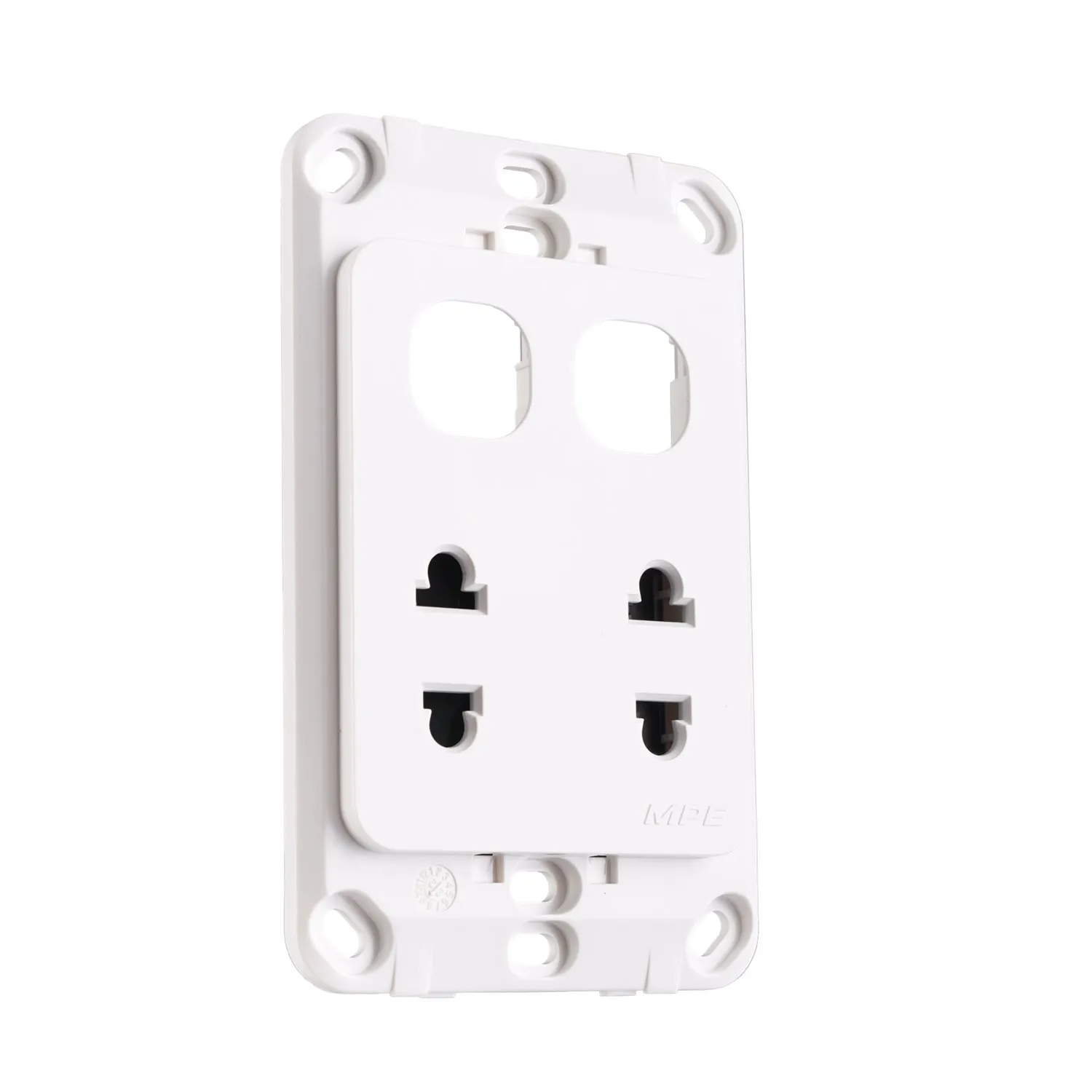 Ổ cắm đôi 3 chấu MPE A20UES2N đế liền 16A