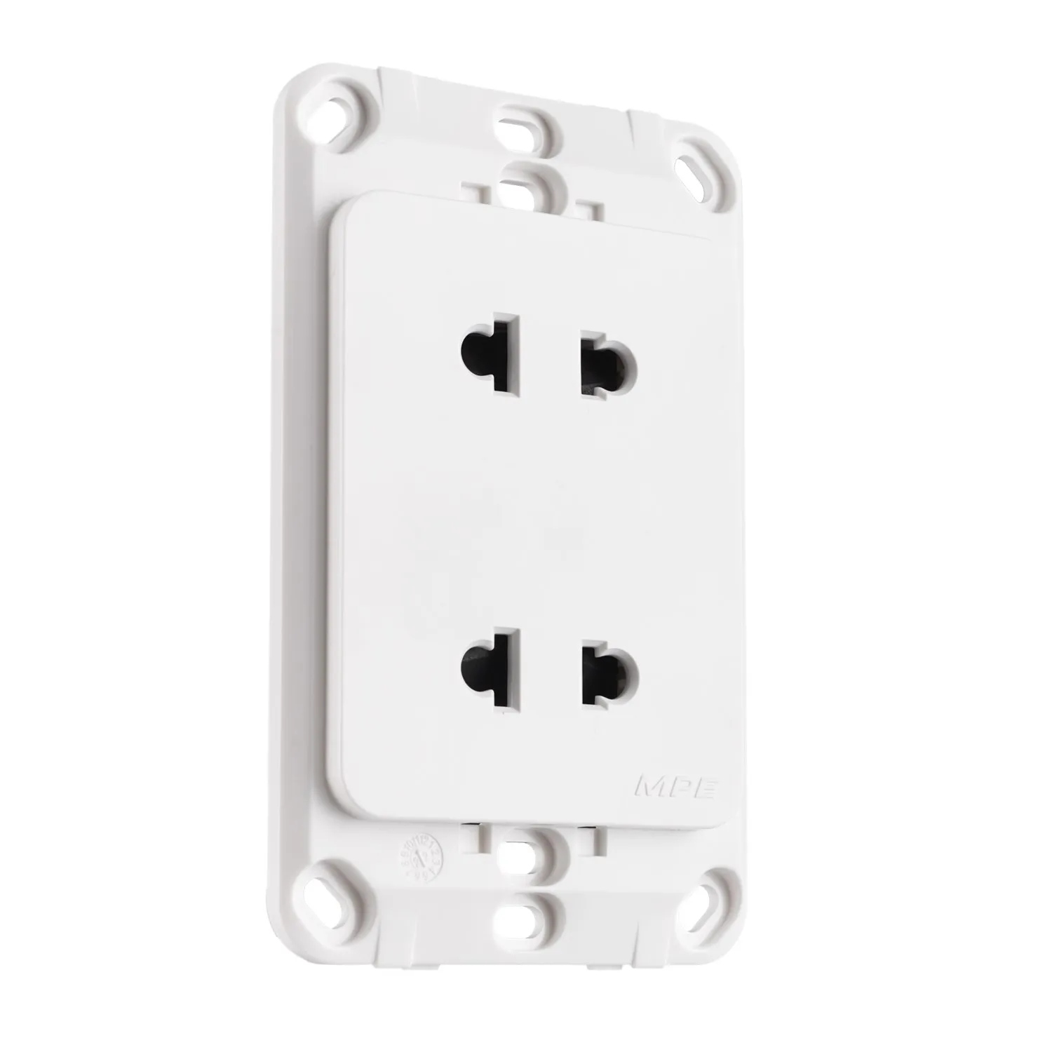 Ổ cắm MPE 2 chấu A20US2N đế liền 16A