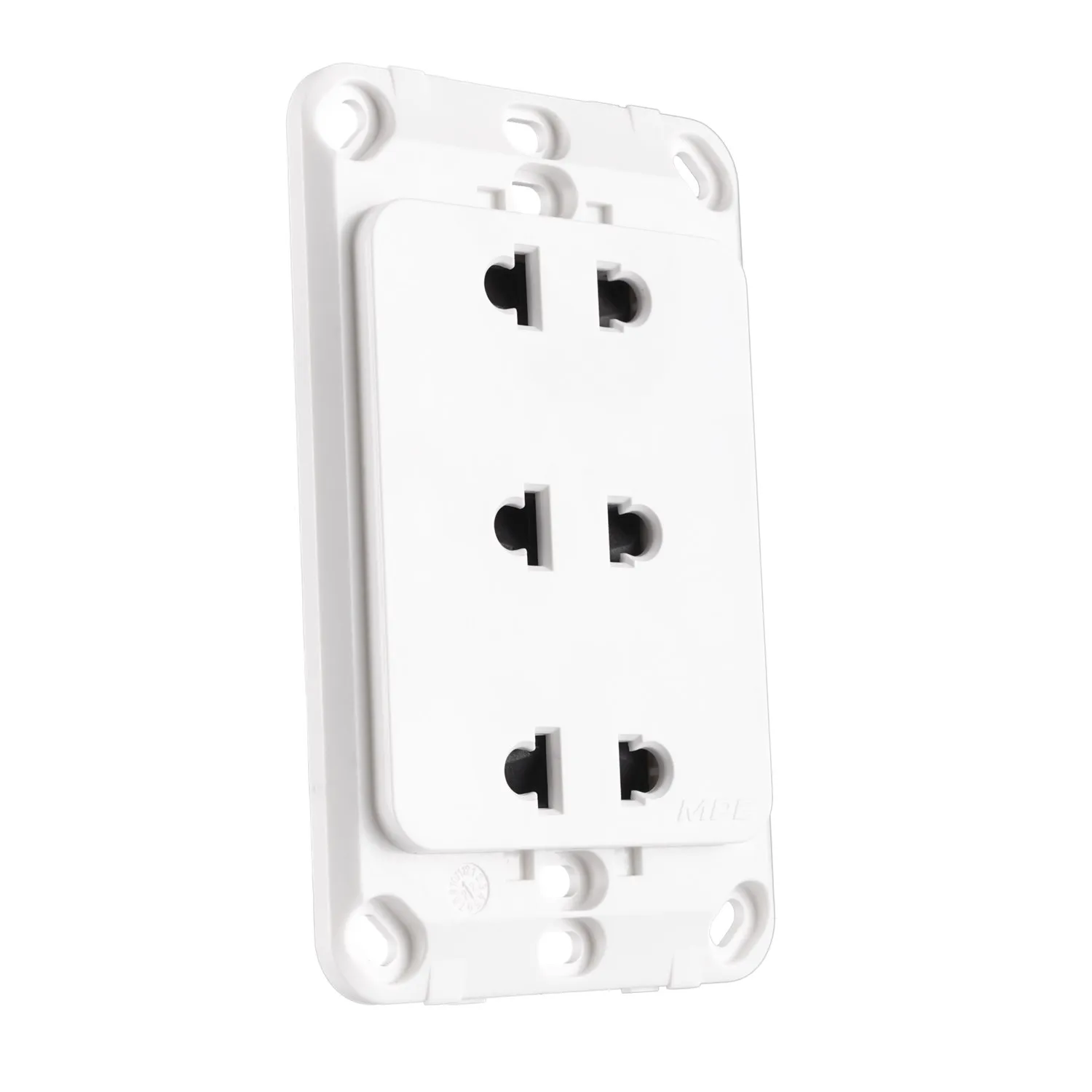 Bộ ổ cắm đơn MPE 3 Ổ cắm 2 chấu A20US3N đế liền 16A