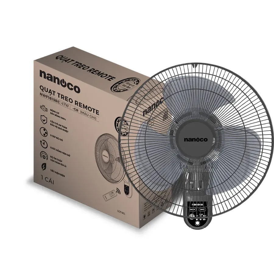Quạt tường Nanoco NWF1615RC-GR Ø40cm màu ghi