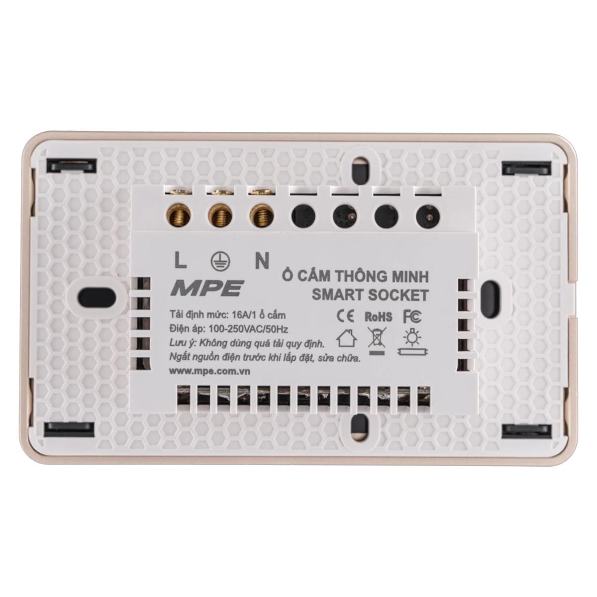 Mặt ổ cắm đôi 3 chấu viền vàng MPE điều khiển Wifi màu đen