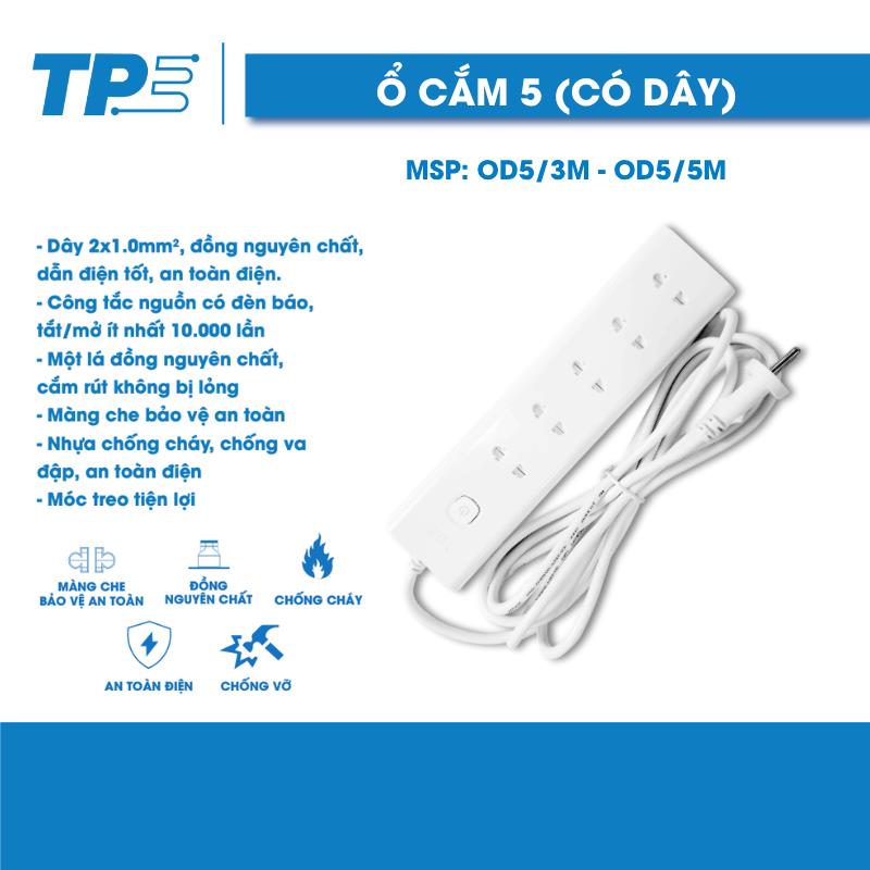 Ổ cắm điện Tiến Phát OD5 (5 lỗ cắm 2 chấu
