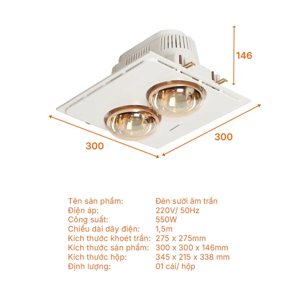 Đèn sưởi âm trần Nanoco NBHR202W 550W
