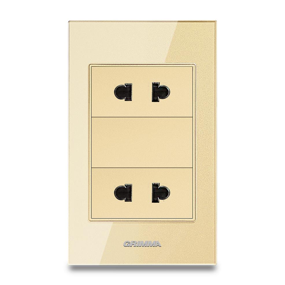 Bộ ổ cắm đôi 2 chấu Grimma, mặt kính cường lực G6 series G6GLB2SK2