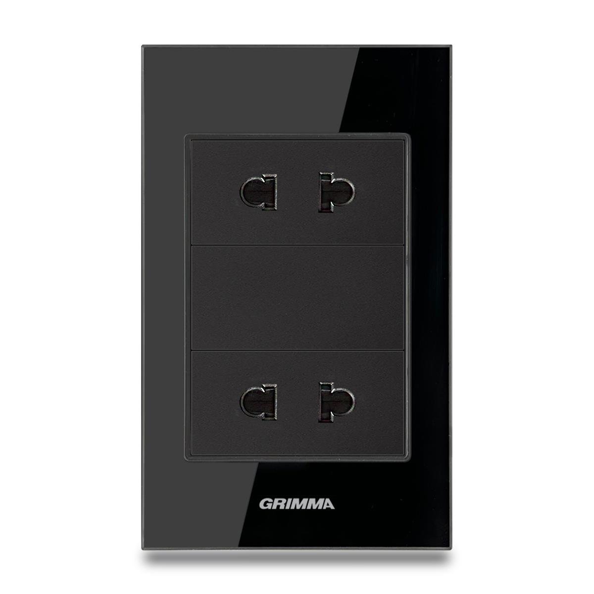 Bộ ổ cắm đôi 2 chấu Grimma, mặt kính cường lực G6 series G6GLB2SK2