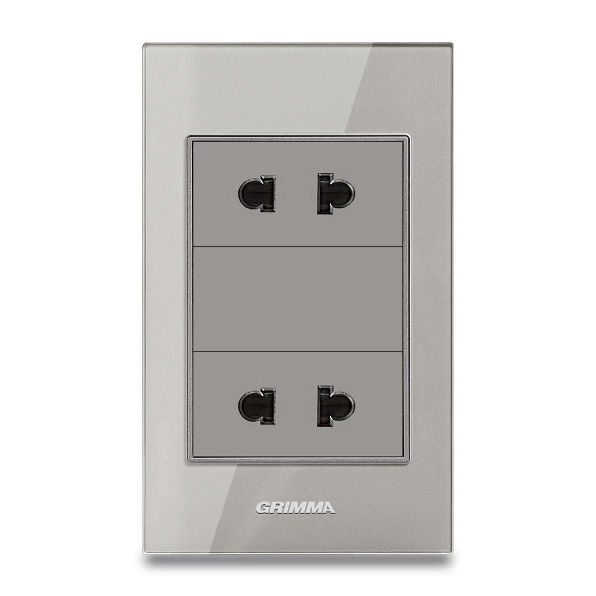 Bộ ổ cắm đôi 2 chấu Grimma, mặt kính cường lực G6 series G6GLB2SK2