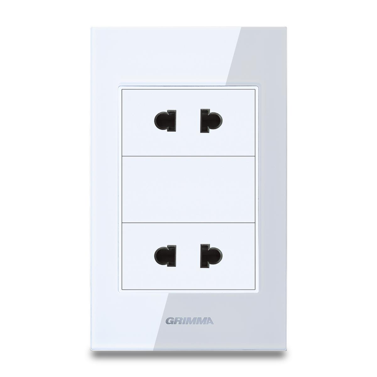 Bộ ổ cắm đôi 2 chấu Grimma, mặt kính cường lực G6 series G6GLB2SK2