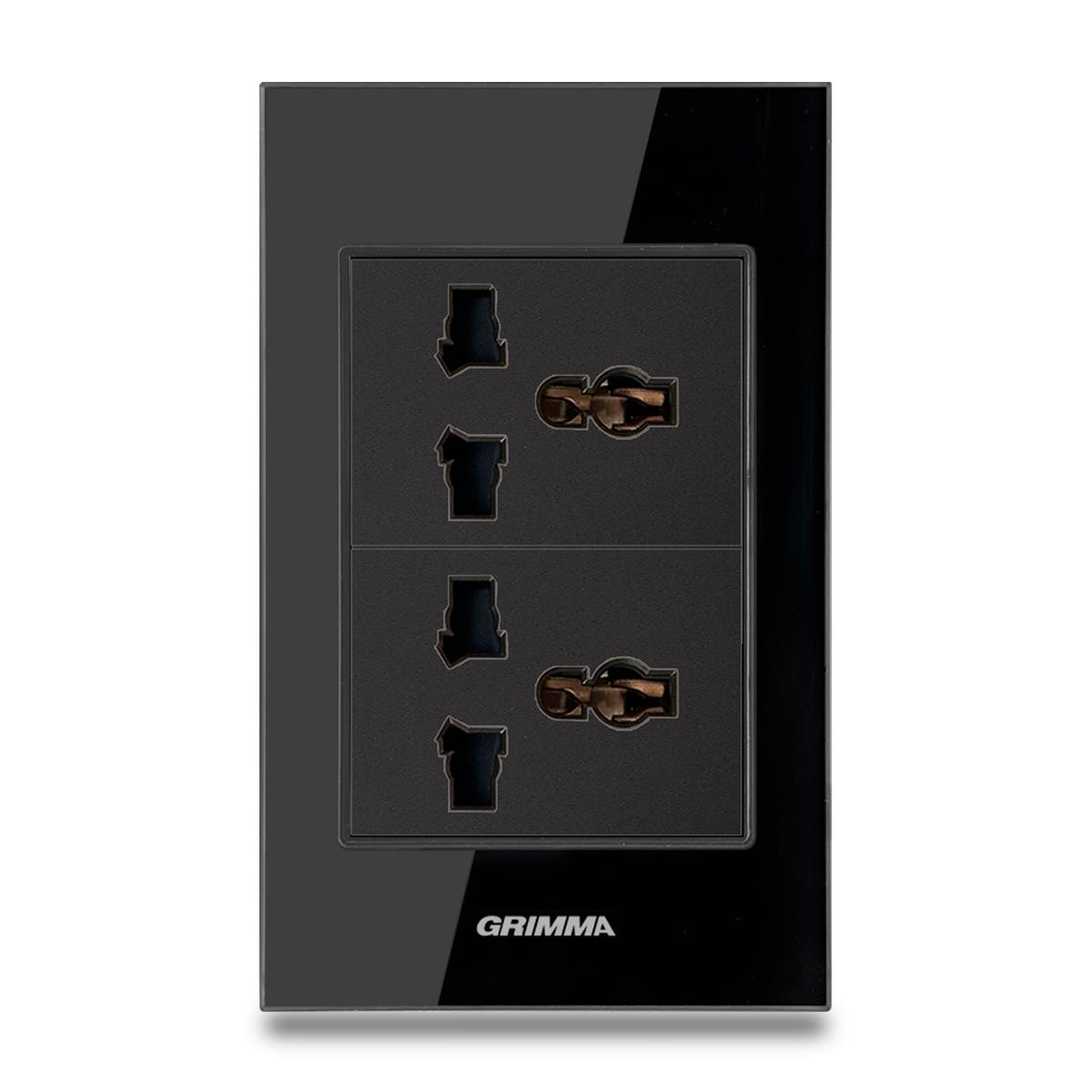 Bộ ổ cắm đôi 3 chấu Grimma, mặt kính cường lực G6 series G6GLB2SK3