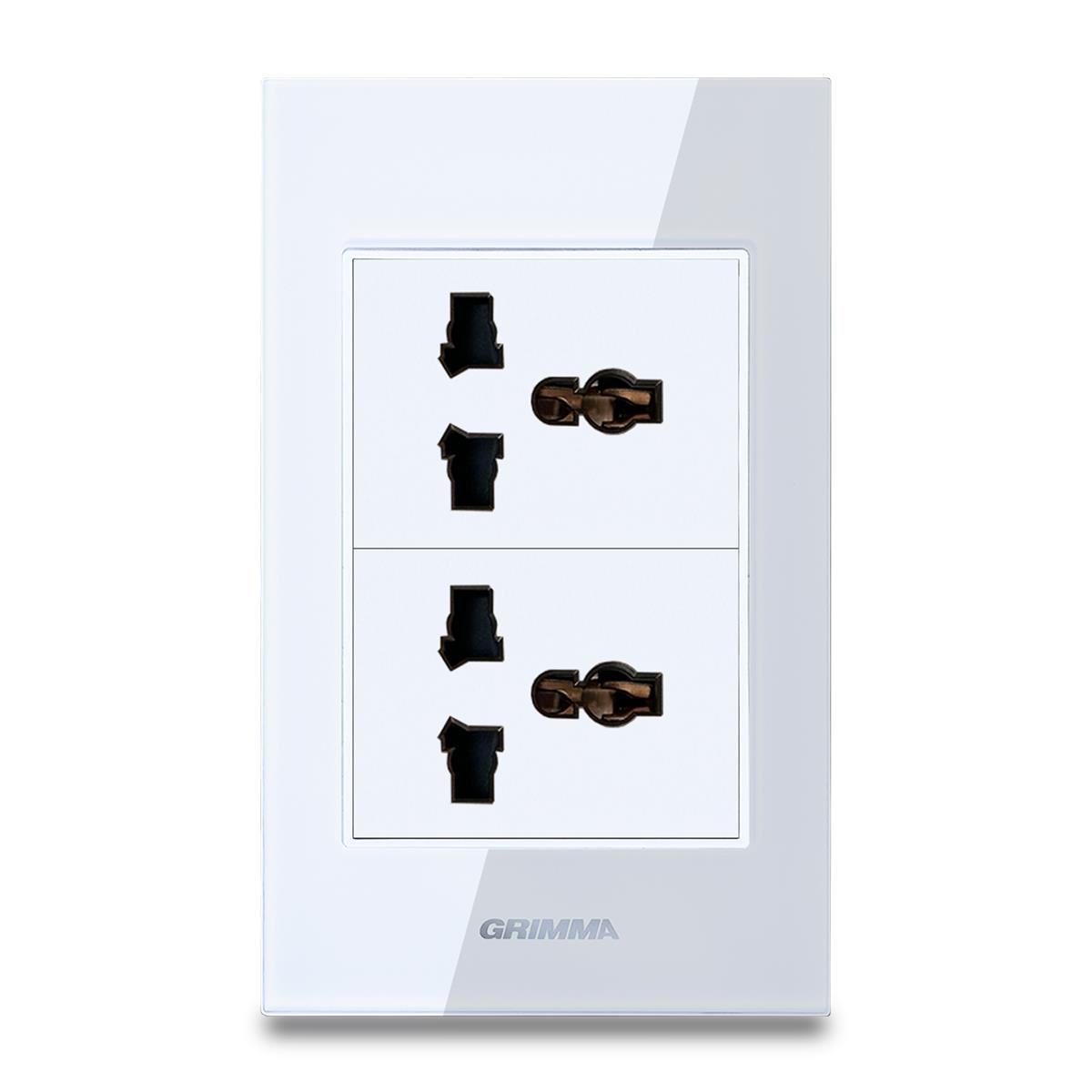 Bộ ổ cắm đôi 3 chấu Grimma, mặt kính cường lực G6 series G6GLB2SK3