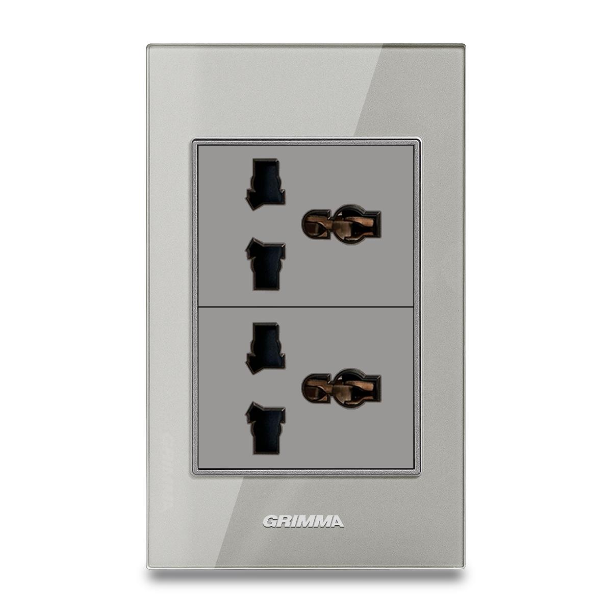 Bộ ổ cắm đôi 3 chấu Grimma, mặt kính cường lực G6 series G6GLB2SK3