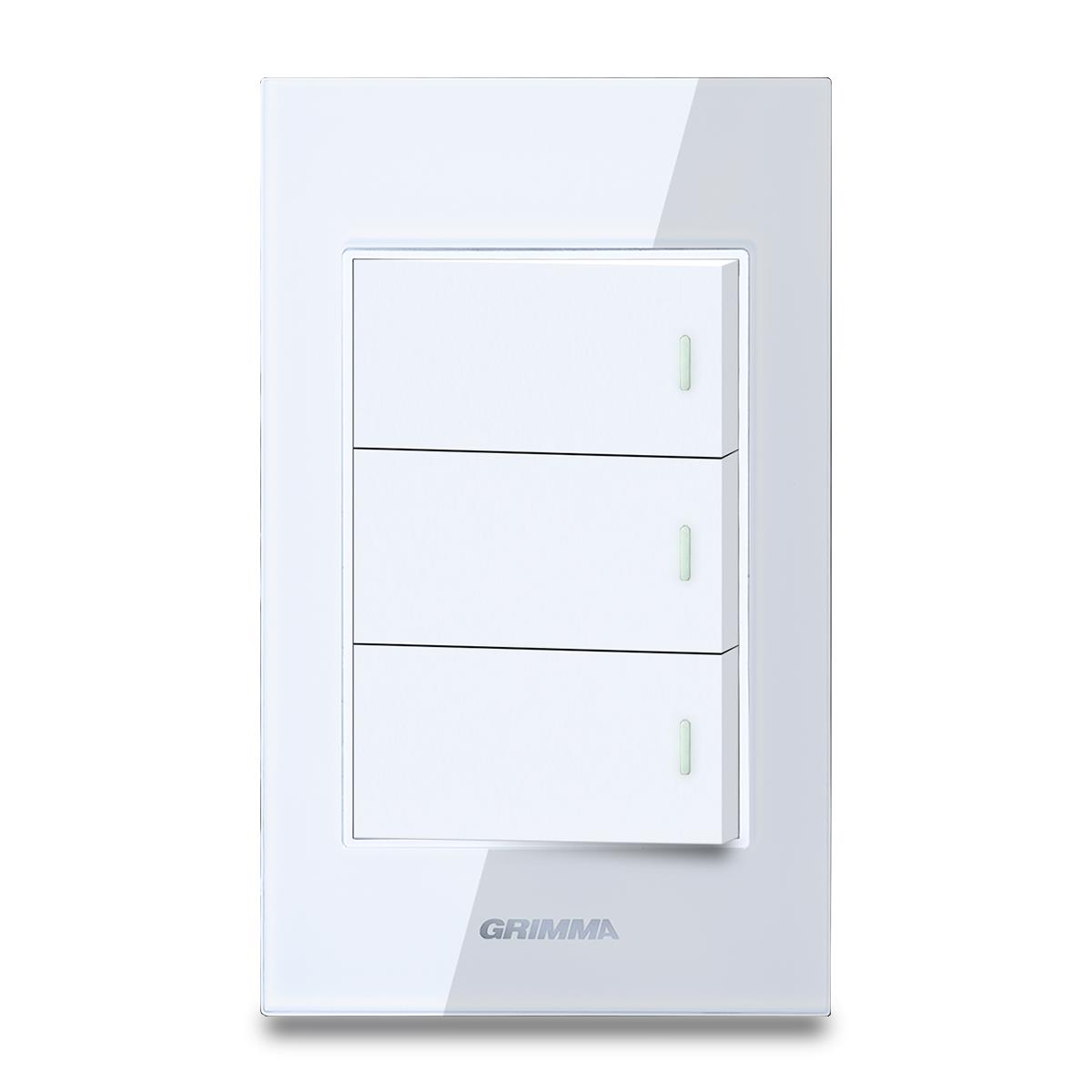 Bộ công tắc ba 1 chiều Grimma, mặt kính cường lực G6 series G6GLBK31