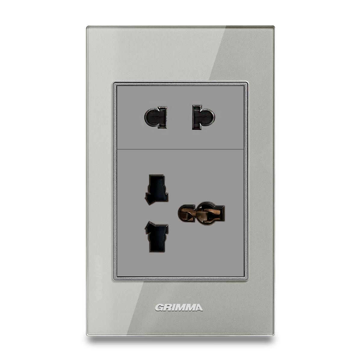 Bộ ổ cắm 2 chấu + 3 chấu Grimma, mặt kính cường lực G6 series G6GLBSK2SK3