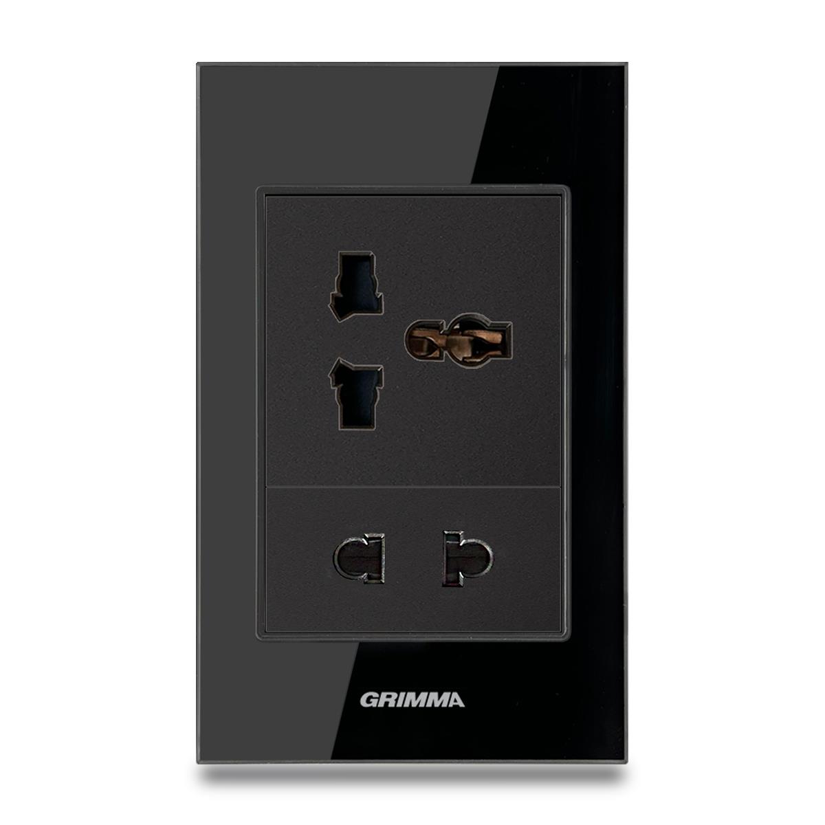 Bộ ổ cắm 2 chấu + 3 chấu Grimma, mặt kính cường lực G6 series G6GLBSK2SK3