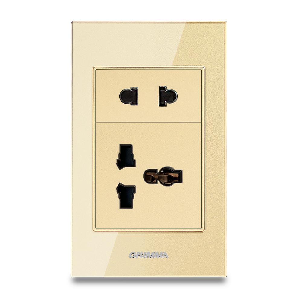 Bộ ổ cắm 2 chấu + 3 chấu Grimma, mặt kính cường lực G6 series G6GLBSK2SK3