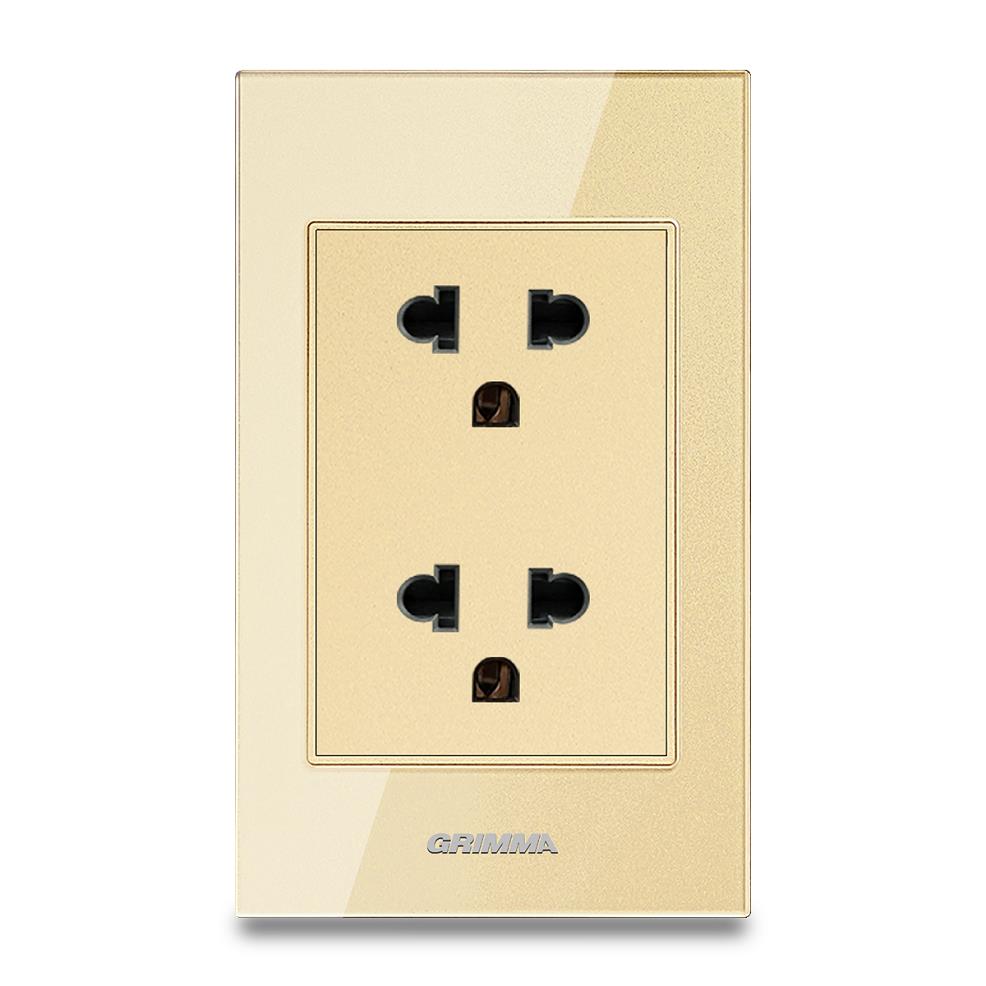 Bộ ổ cắm đôi 3 chấu Grimma, mặt kính cường lực G6 series G6GLBSK333