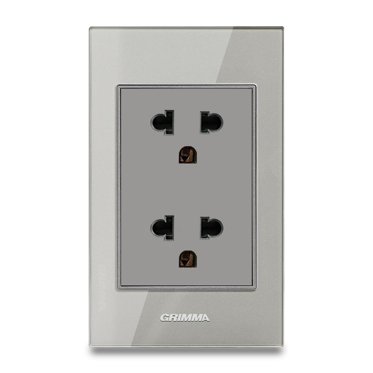 Bộ ổ cắm đôi 3 chấu Grimma, mặt kính cường lực G6 series G6GLBSK333