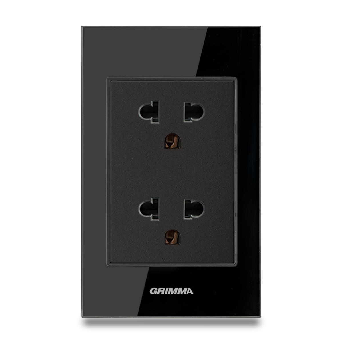 Bộ ổ cắm đôi 3 chấu Grimma, mặt kính cường lực G6 series G6GLBSK333