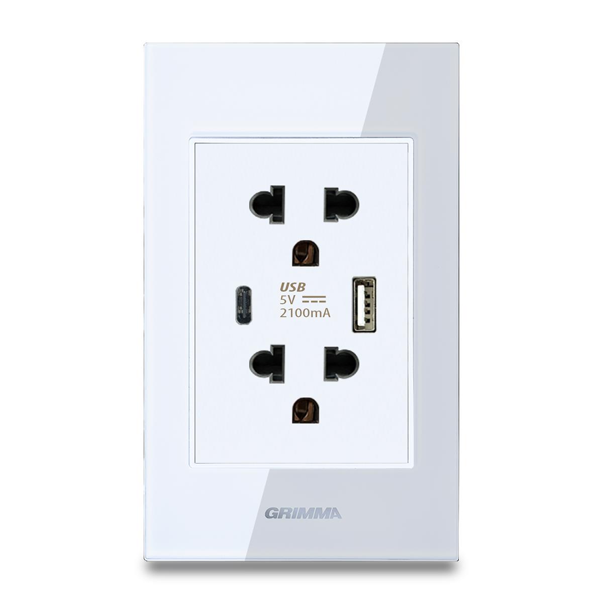 Bộ ổ cắm USB type A + type C Grimma, mặt kính cường lực G6 series G6GLBUSB