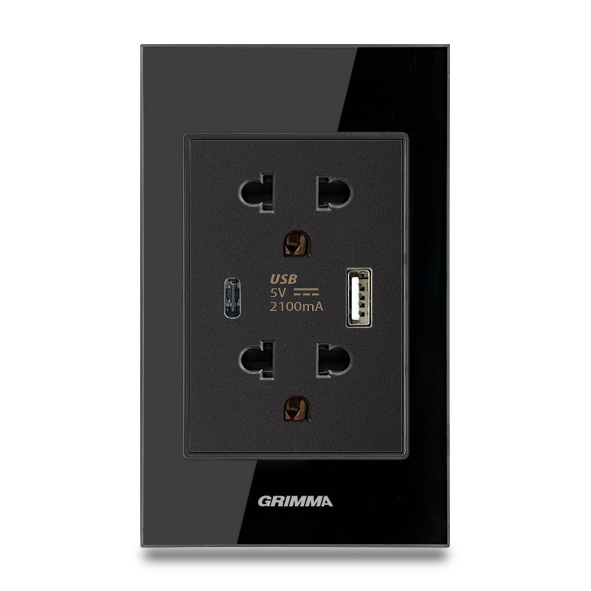 Bộ ổ cắm USB type A + type C Grimma, mặt kính cường lực G6 series G6GLBUSB