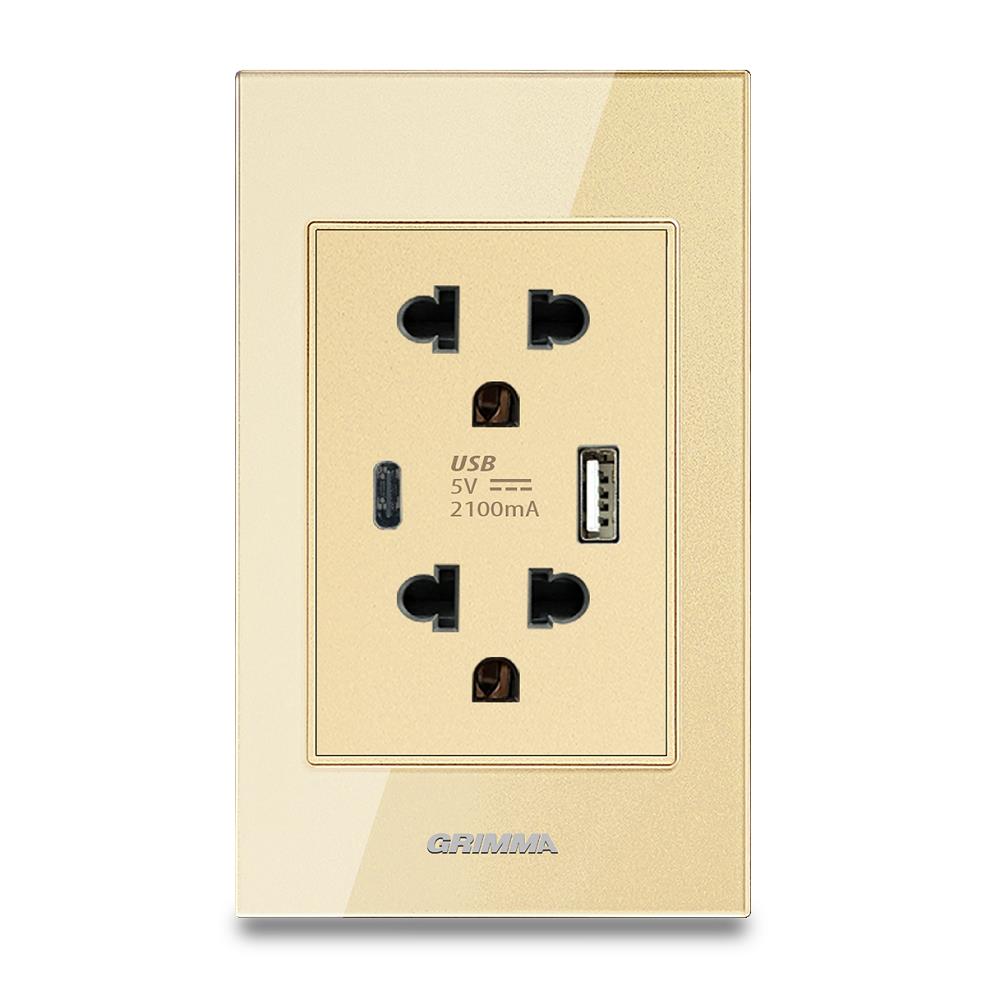 Bộ ổ cắm USB type A + type C Grimma, mặt kính cường lực G6 series G6GLBUSB