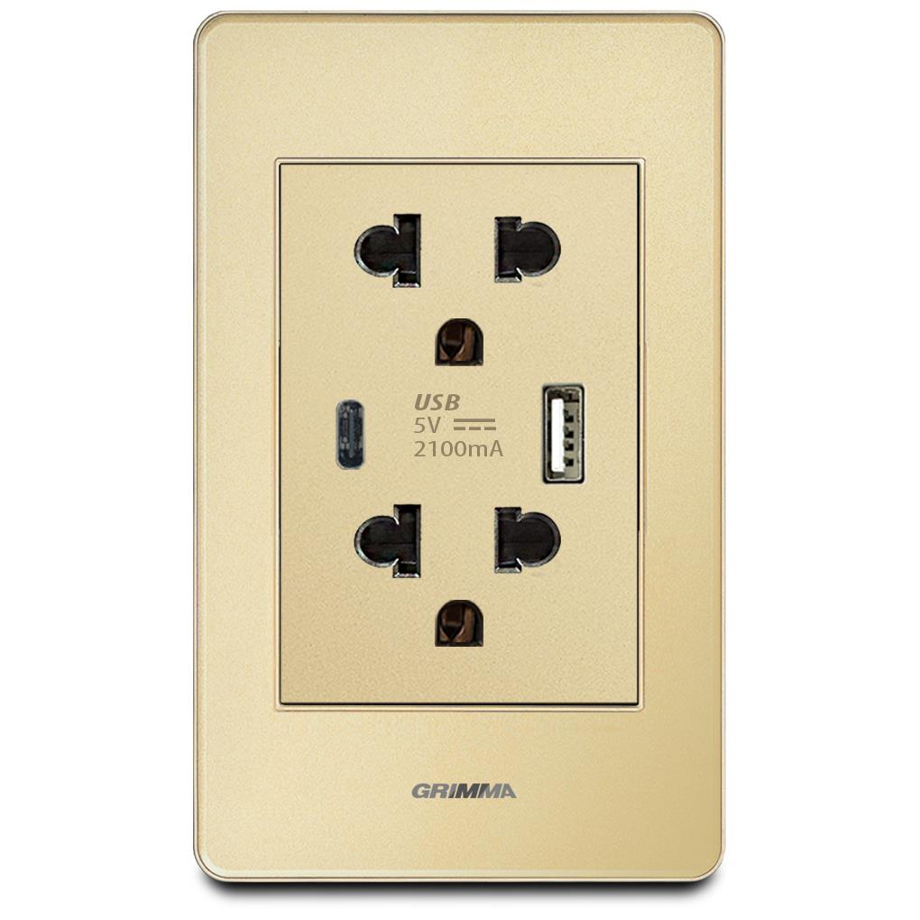 Bộ ổ cắm USB Grimma, mặt Acrylic xám G7 series G7ACXUSB