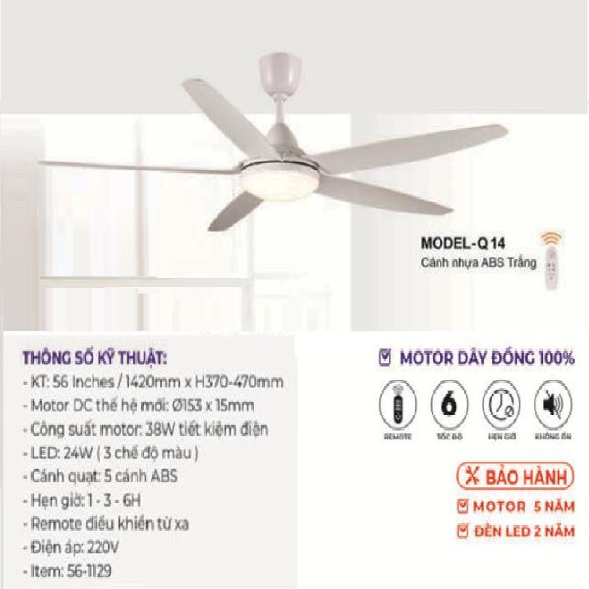 Quạt trầnđèn 5 cánh Euroto MODEL-Q14 56in/1420mm
