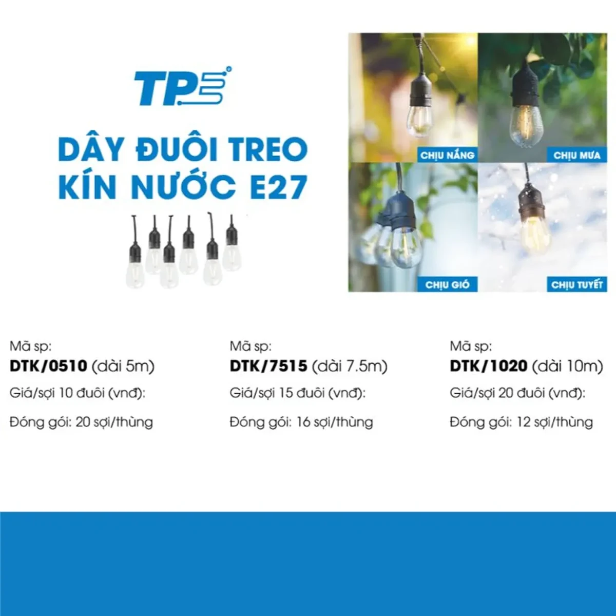Dây đuôi treo đèn E27 kín nước Tiến Phát