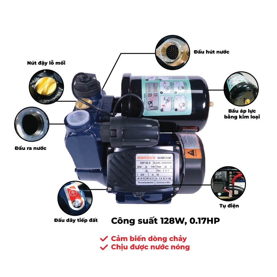 Máy bơm nước nóng NANOCO tăng áp điện tử
