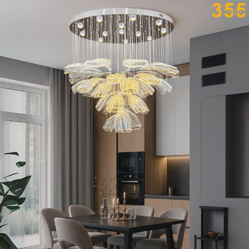 Đèn thả chao thủy tinh 355 Decor THD32 Ø800*H1500