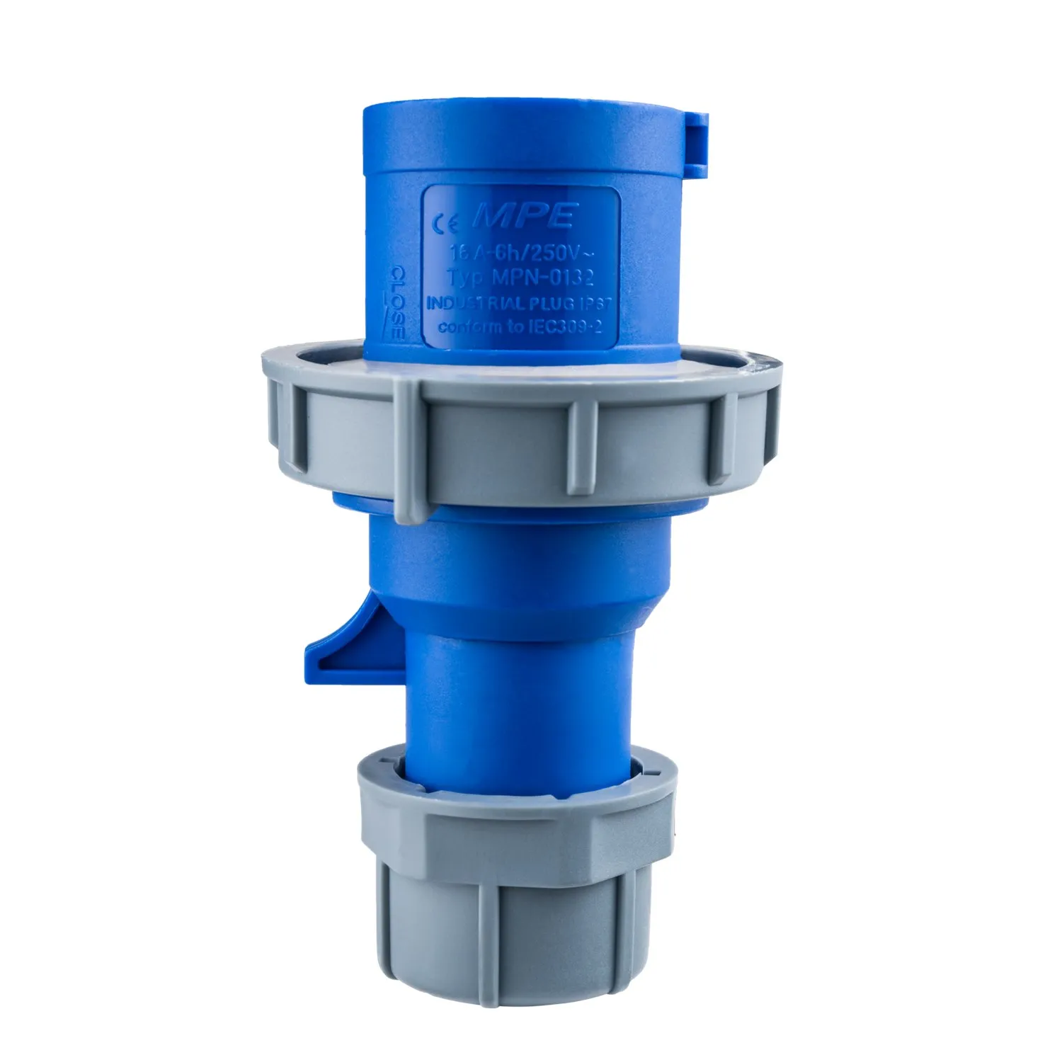 Phích cắm công nghiệp 1 pha MPE loại di động có kẹp giữ dây 2P+E IP67
