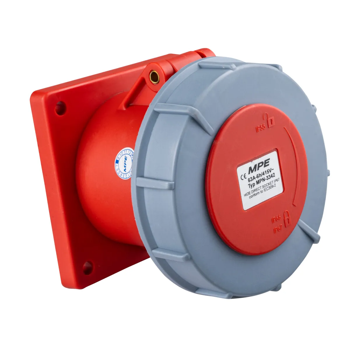 Ổ cắm công nghiệp 3 pha MPE loại cố định bắt trên bảng điện 63A 380/415V 3P+E IP67