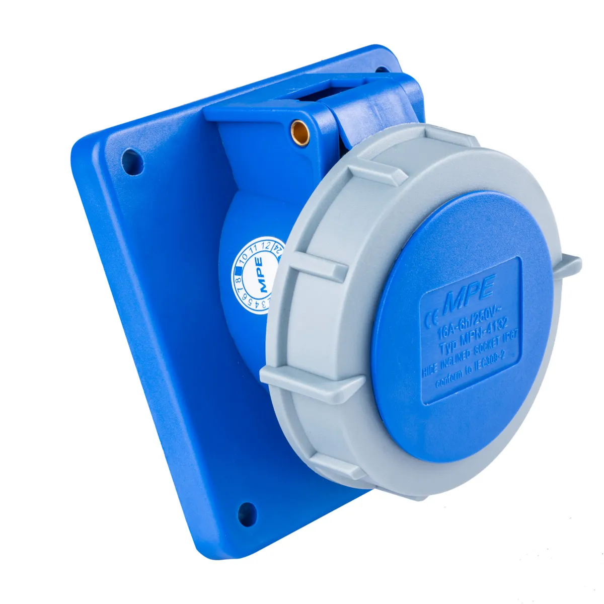 Ổ cắm công nghiệp 3 pha MPE loại cố định bắt trên bảng điện loại xéo 220-240V-2P+E IP67