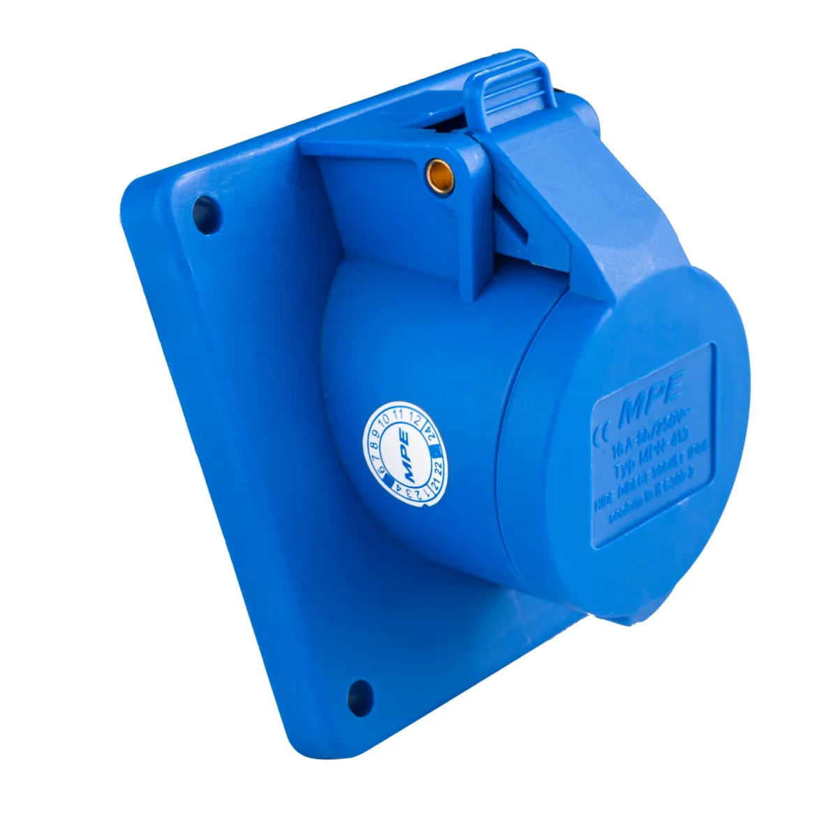 Ổ cắm công nghiệp 1 pha MPE loại cố định bắt trên bảng điện loại xéo 220-240V-2P+E IP44
