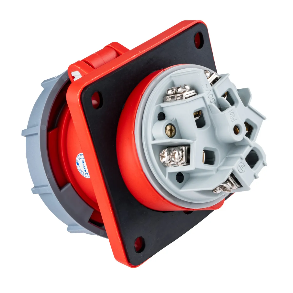 Ổ cắm công nghiệp 3 pha MPE loại cố định bắt trên bảng điện loại xéo 63A 318-415V 3P+N+E IP67