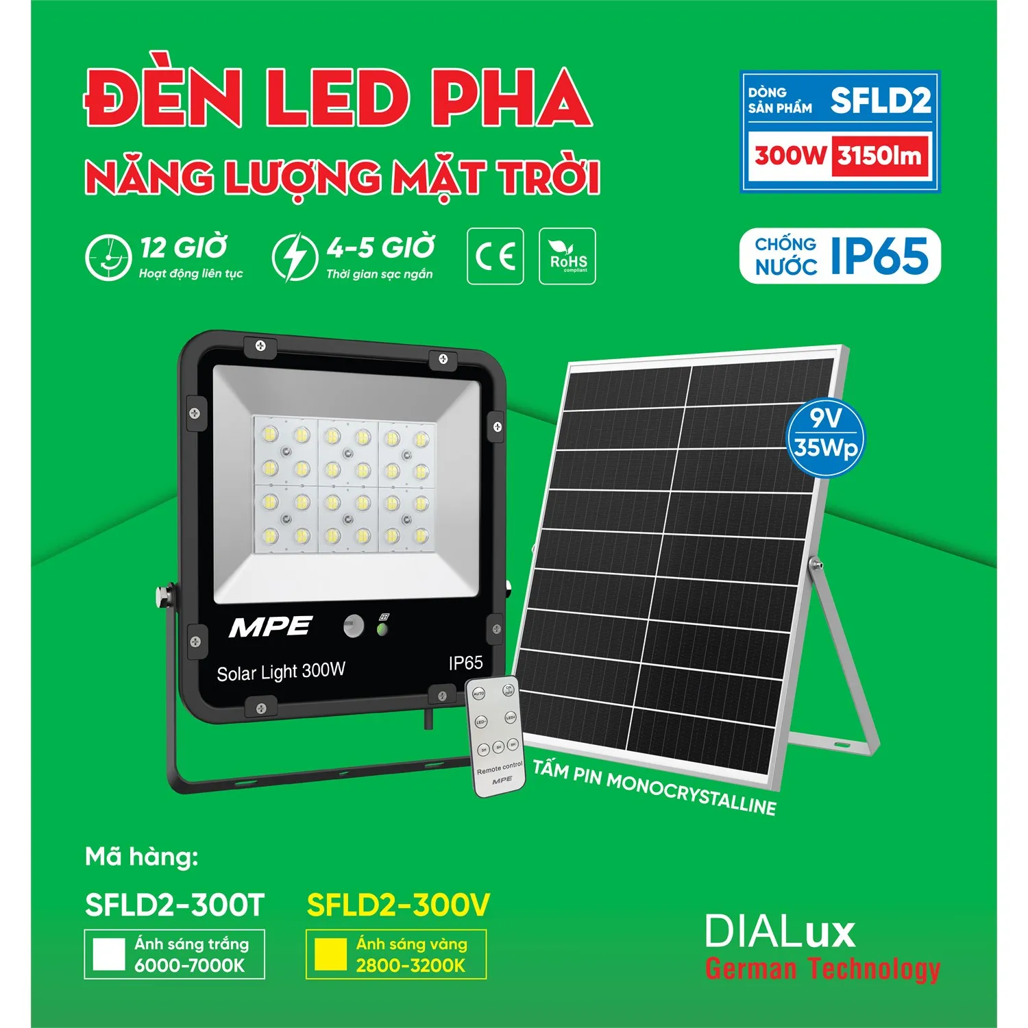 Đèn LED pha năng lượng mặt trời MPE Seri SFLD2 300W