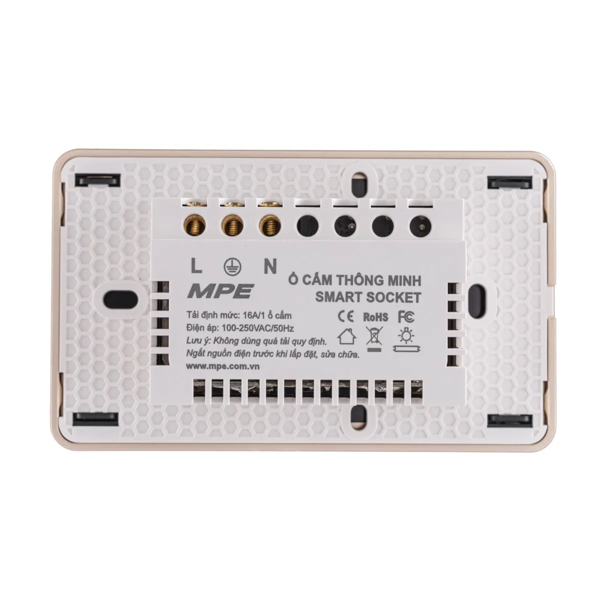 Mặt ổ cắm đôi 3 chấu MPE viền vàng điều khiển Wifi màu đen