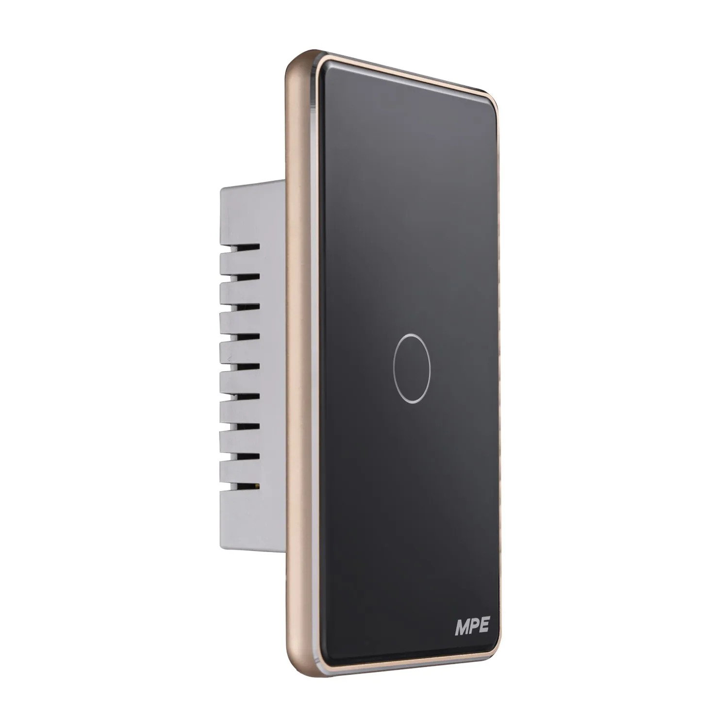 Mặt 1 công tắc MPE thông minh điều khiển Wifi màu đen viền vàng