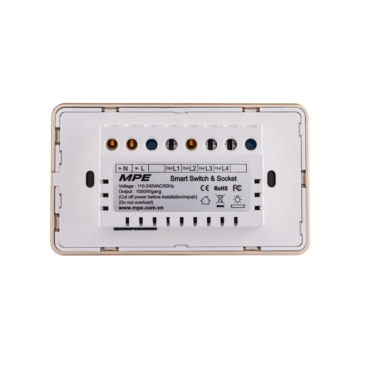 Mặt 1 công tắc MPE thông minh điều khiển Wifi màu đen viền vàng
