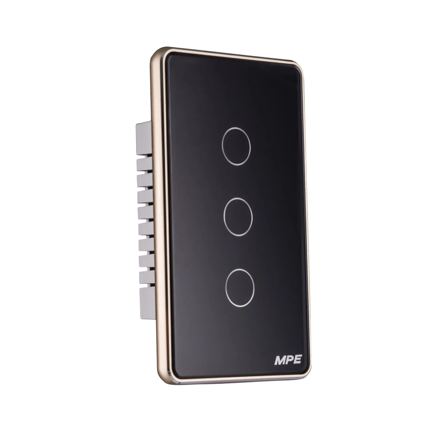 Mặt 3 công tắc MPE thông minh điều khiển Wifi màu đen viền vàng