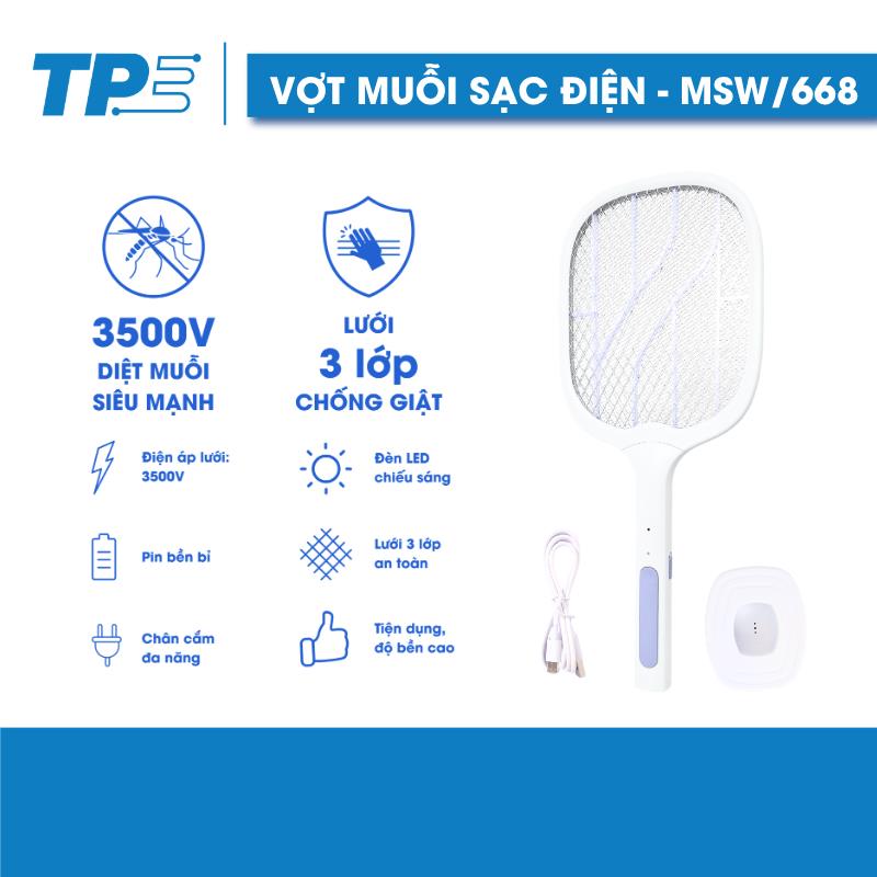 Vợt muỗi sạc điện TIẾN PHÁT , có 6 đèn UA-V bắt muỗi, dây sạc USB type C, có đế nhựa MSW/668