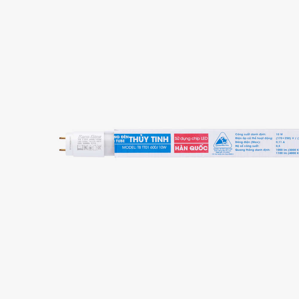 Bóng đèn LED tuýp T8 thủy tinh Rạng Đông 0.6m 10W