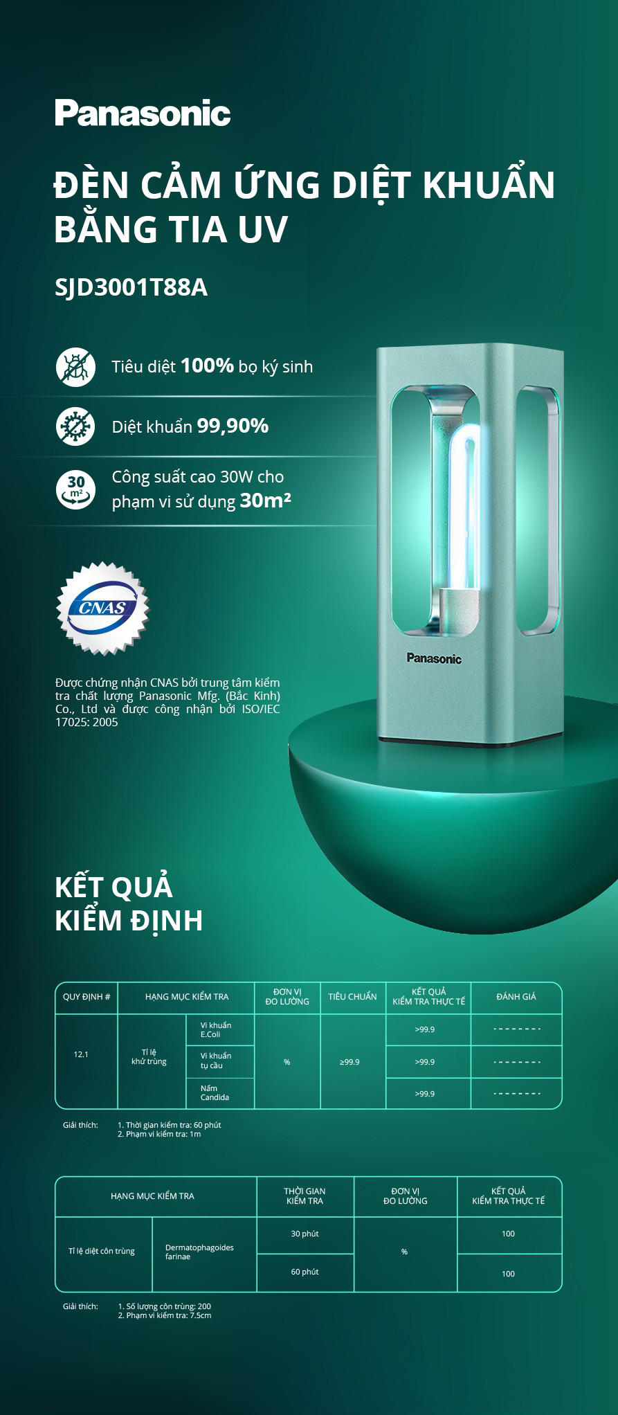 Đèn diệt khuẩn Panasonic SJD3001T88A bằng tia UV 